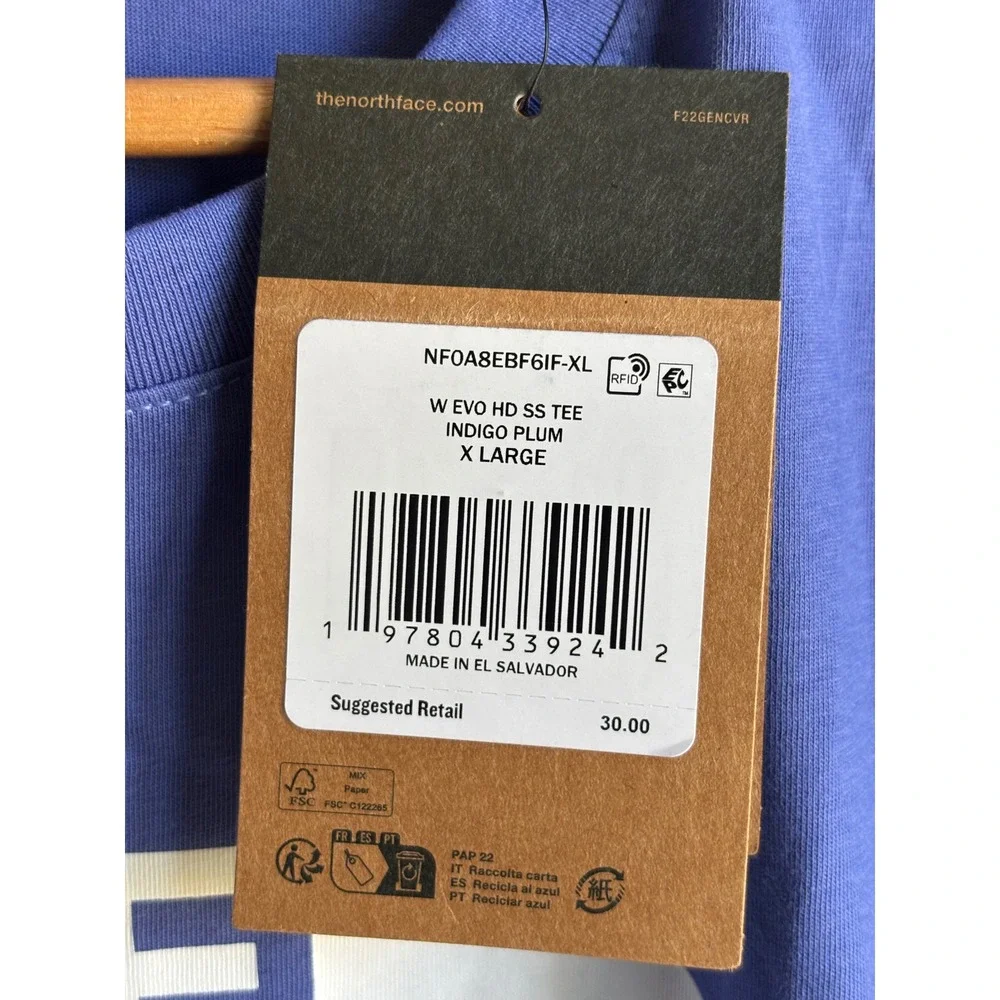 The North Face Womens Evo HD SS Tee Indigo Plum Graphic Logo T-Shirt NF0A8EBF XL - Picture 4 of 6
